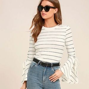 Lulu's Found My Mate White Striped Lace-Up Top